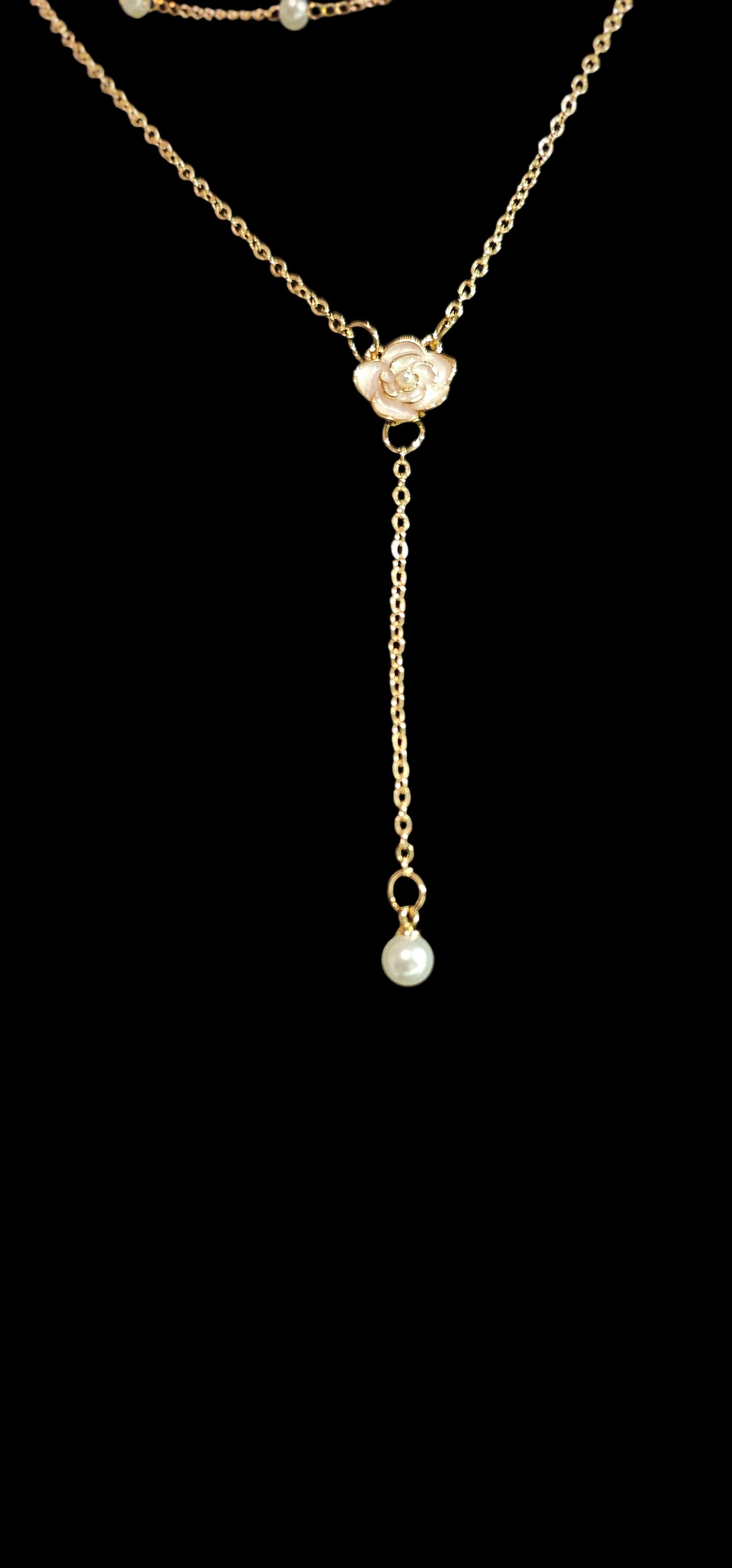 Pear drop necklace with camellia flower