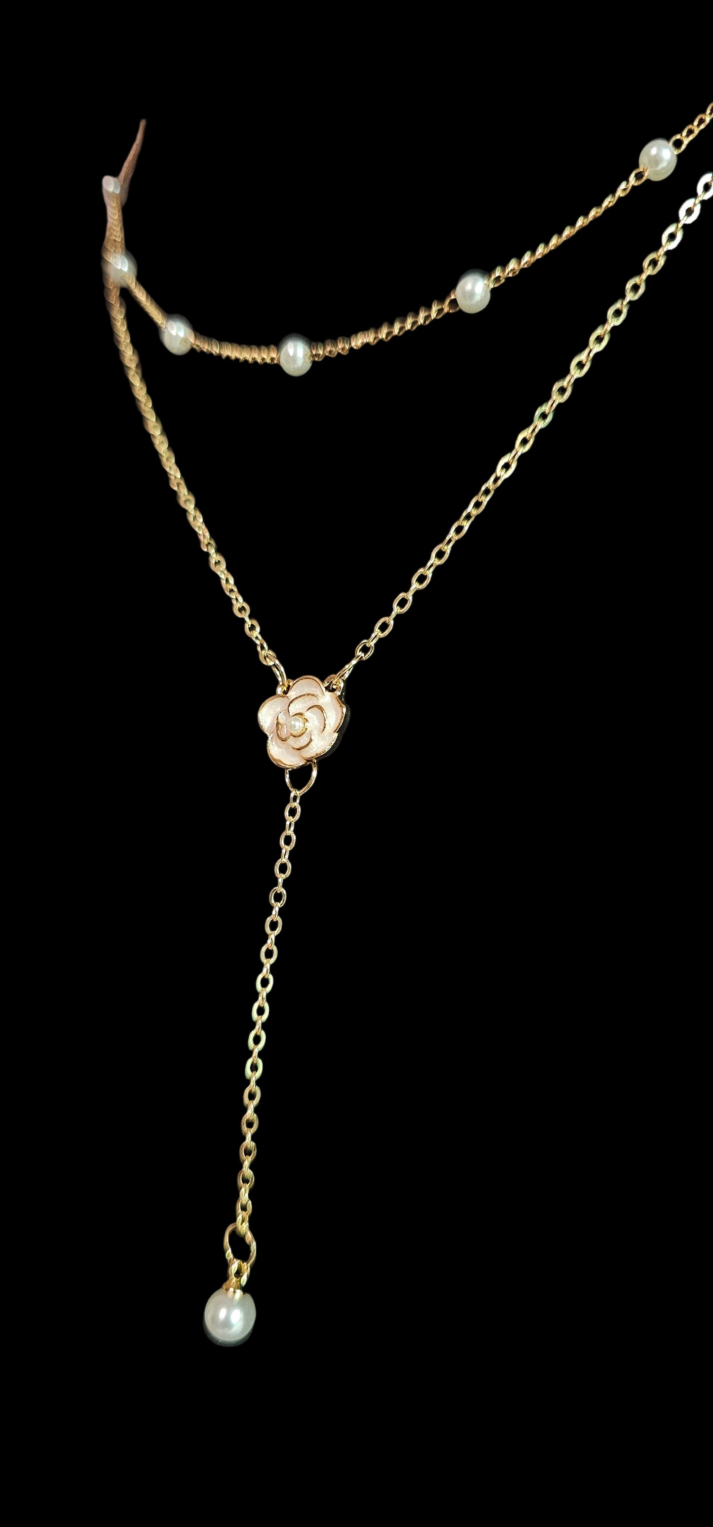 Pear drop necklace with camellia flower