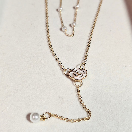 Pear drop necklace with camellia flower