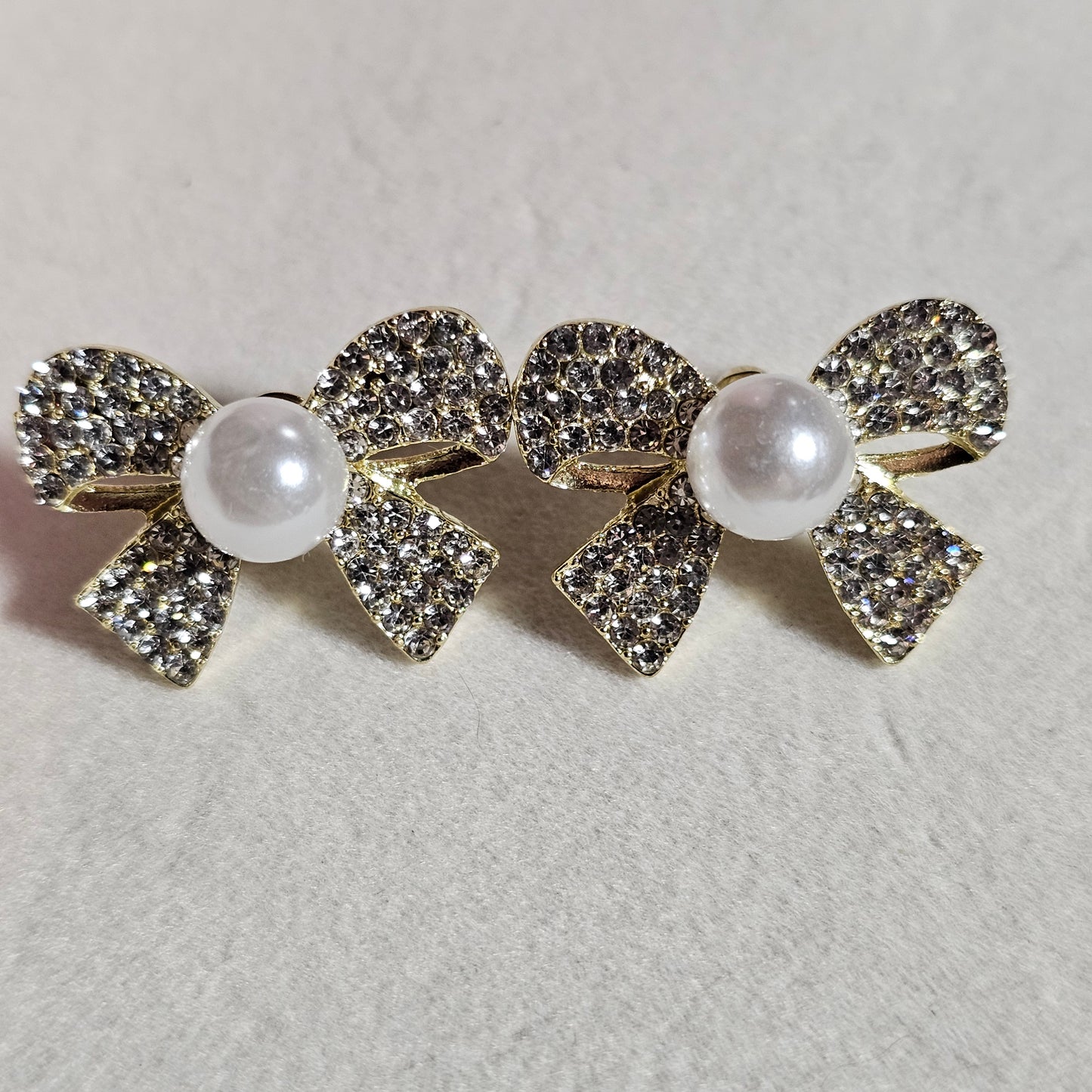 Pearl and Rhinestone Bow Earrings