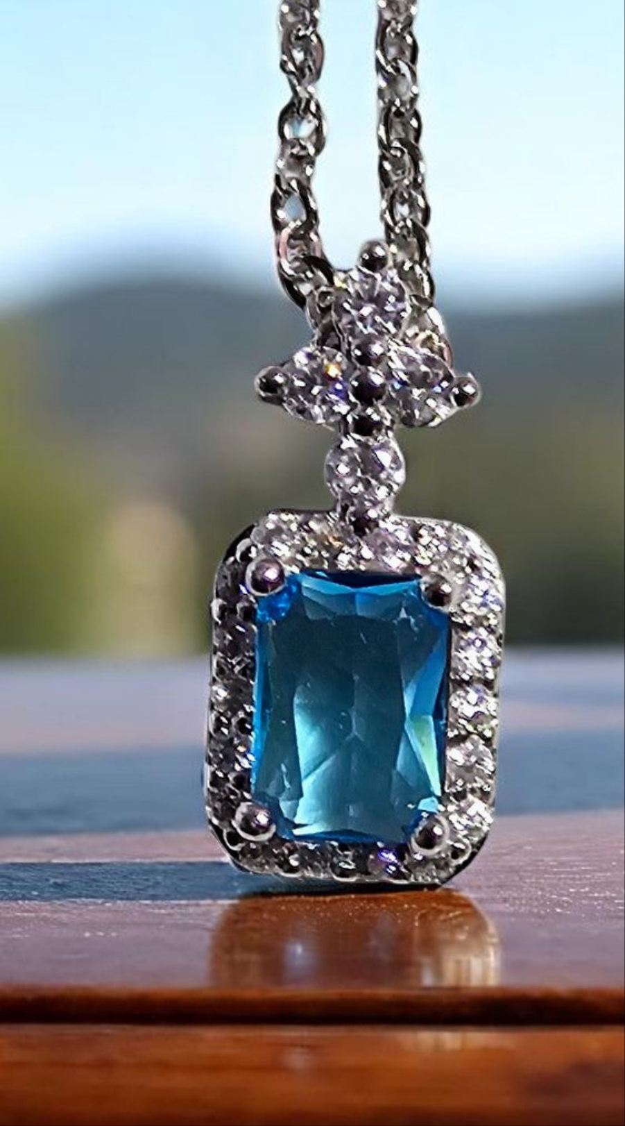 925 STERLING BLUE GEM PENDANT NECKLACE