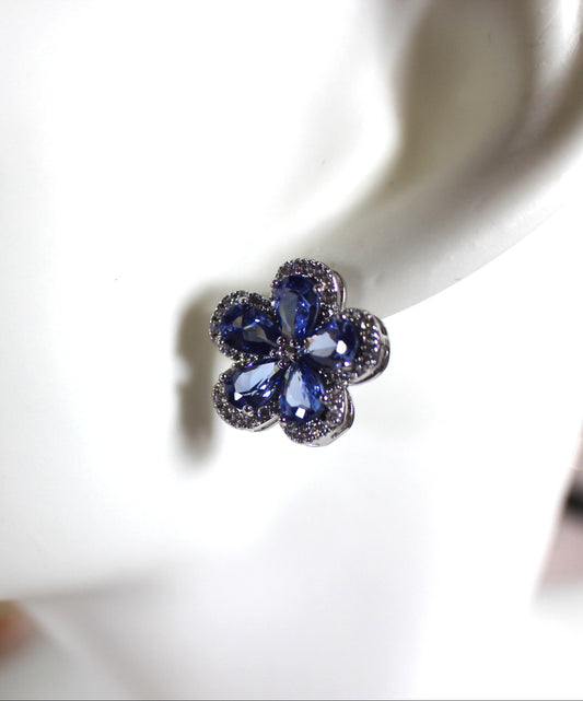 Blue Zirconia Floral Stud Earrings