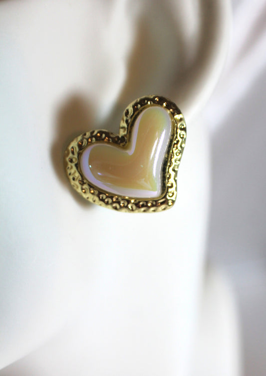 Iridescent Pearl Heart Stud Earrings
