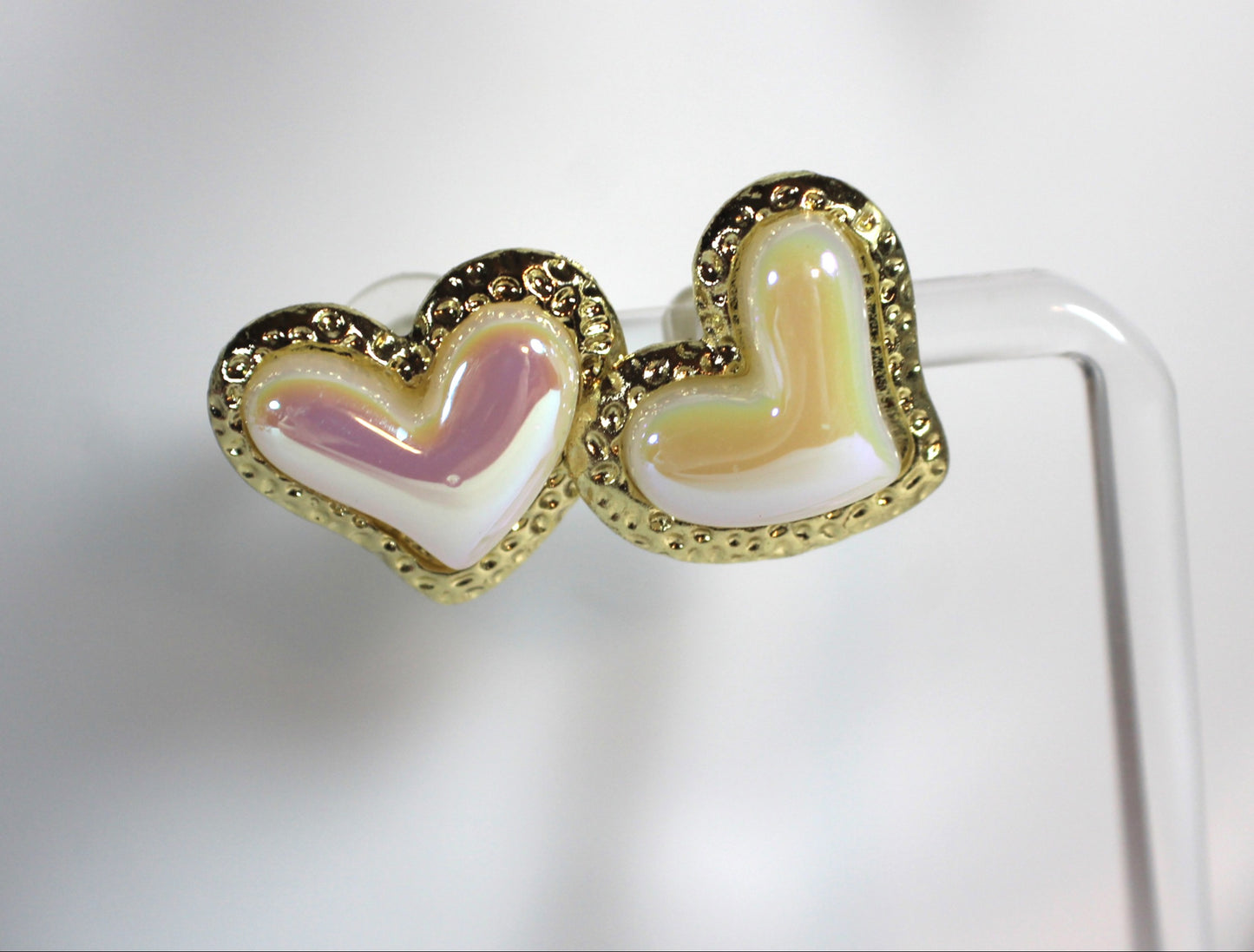 Iridescent Pearl Heart Stud Earrings