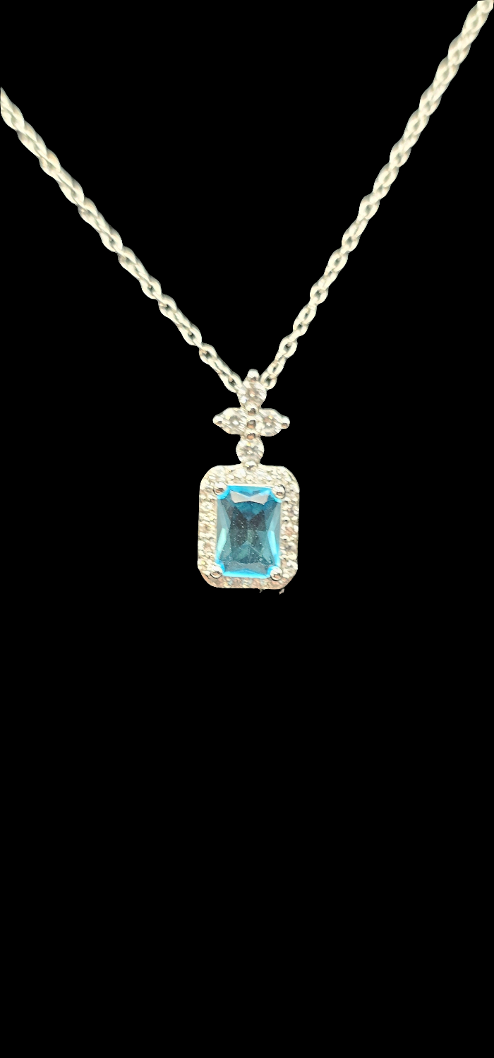 925 STERLING BLUE GEM PENDANT NECKLACE