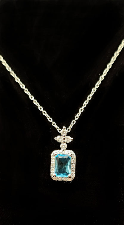 925 STERLING BLUE GEM PENDANT NECKLACE