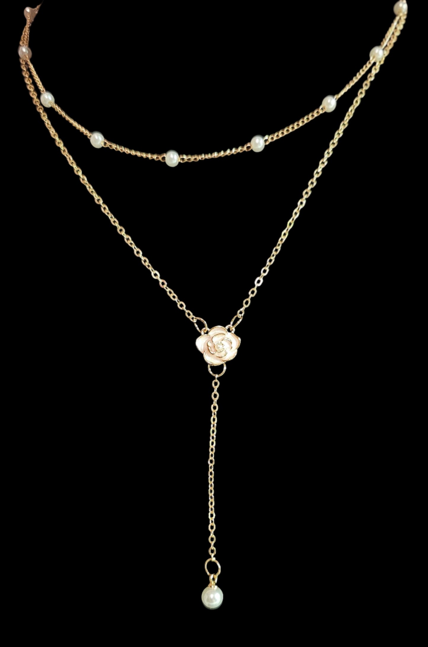 Pear drop necklace with camellia flower