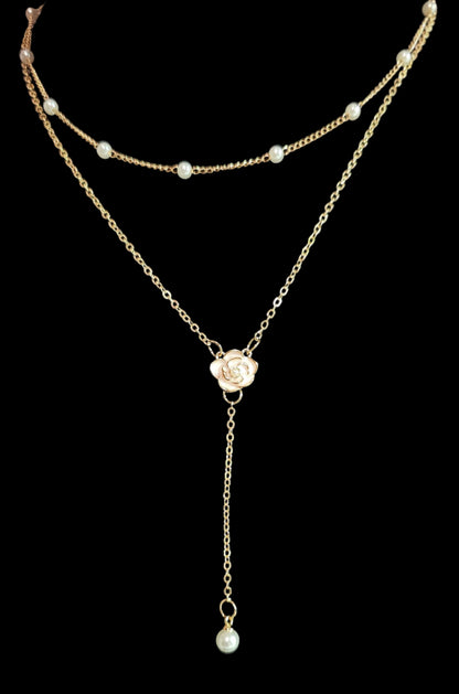 Pear drop necklace with camellia flower