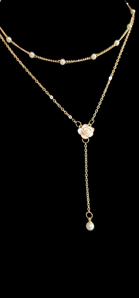 Pear drop necklace with camellia flower