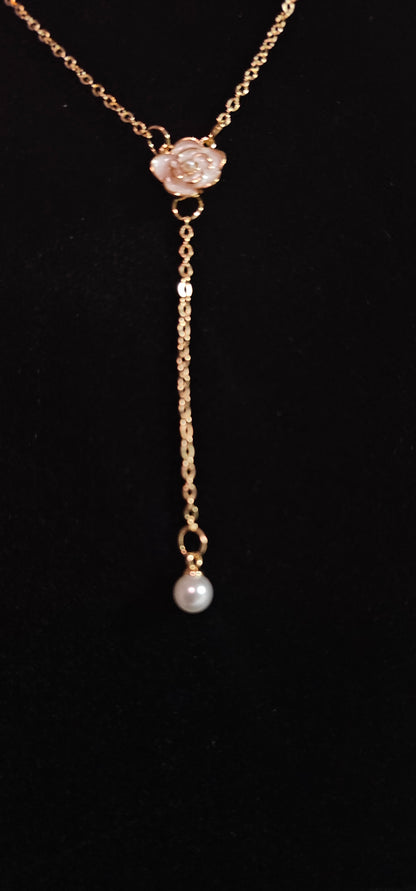 Pear drop necklace with camellia flower