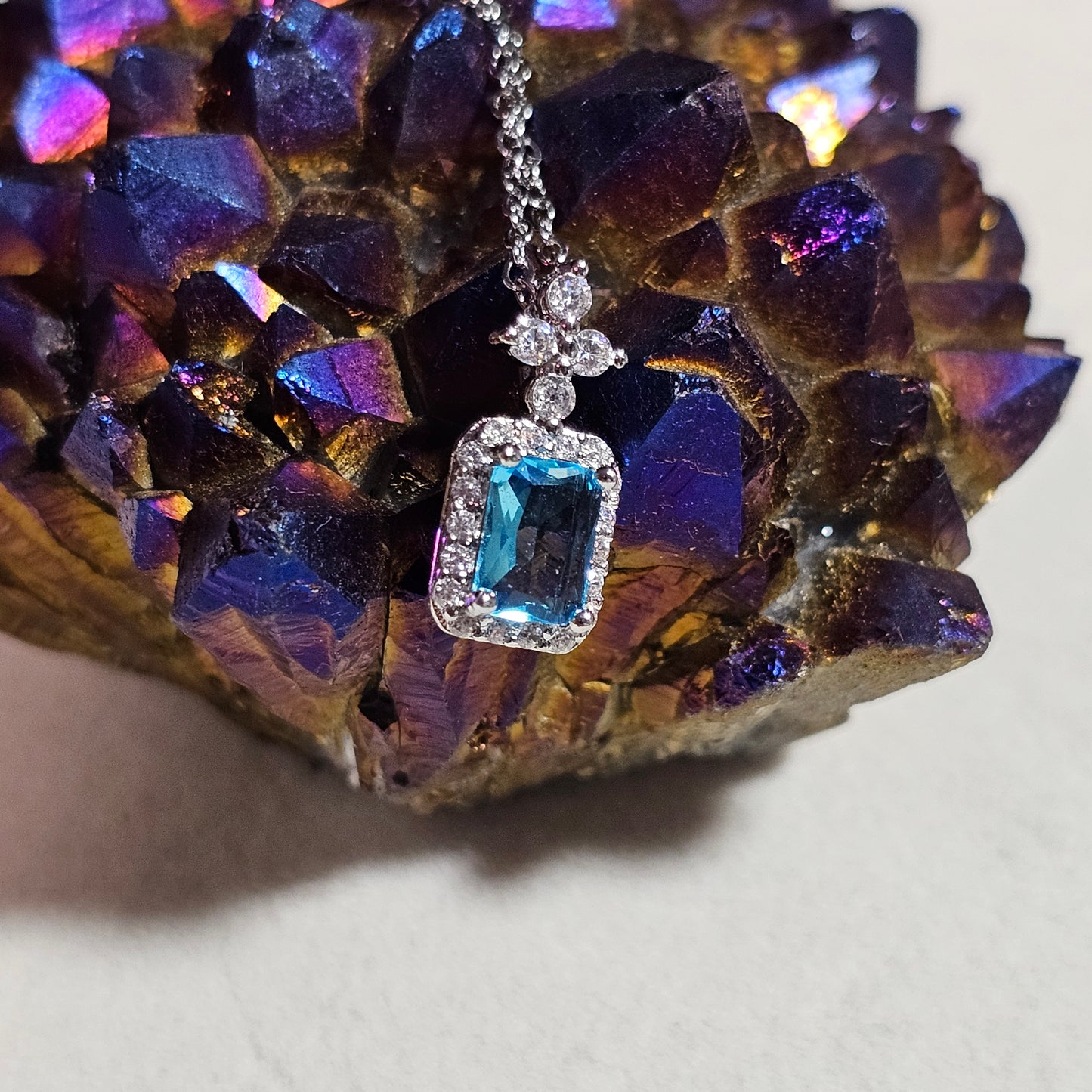 925 STERLING BLUE GEM PENDANT NECKLACE