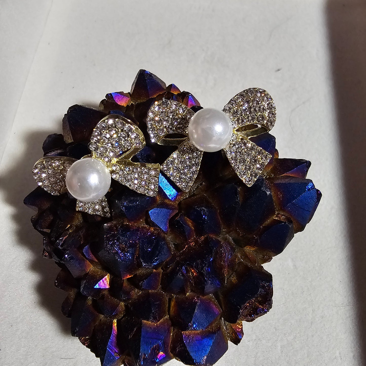 Pearl and Rhinestone Bow Earrings