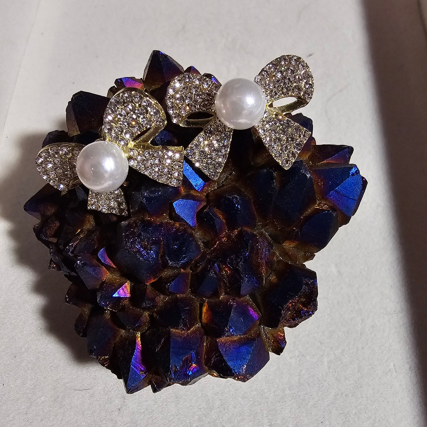 Pearl and Rhinestone Bow Earrings