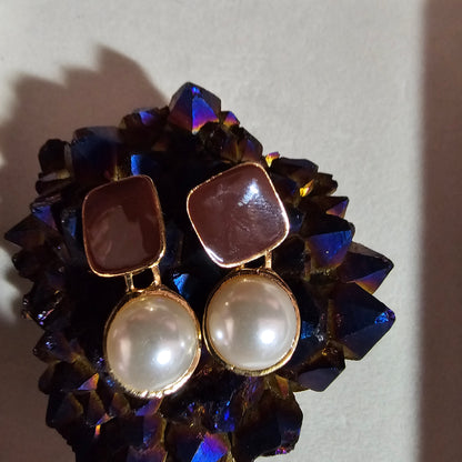 Red  Square with pearl drop Earrings