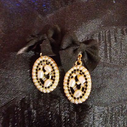Black Bow Pearl Earrings