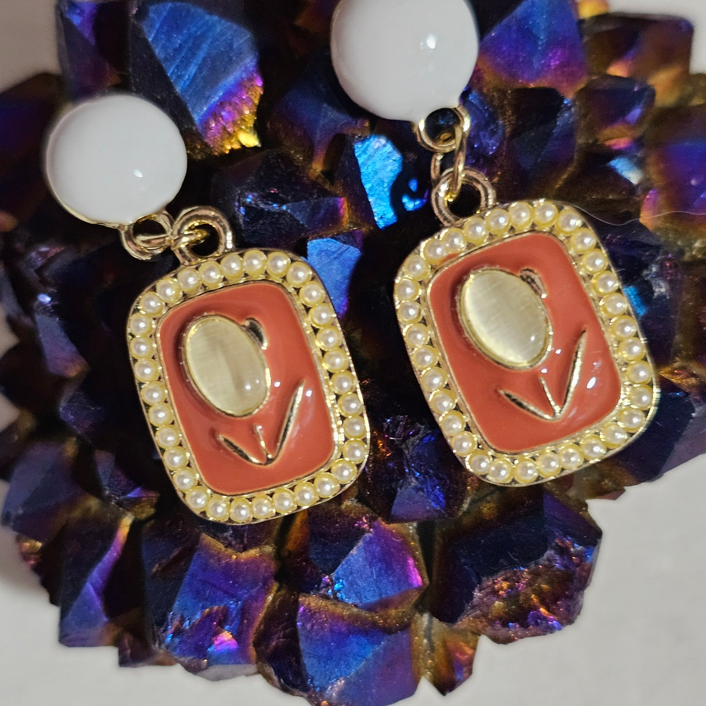 Square Pearl Flower Earrings