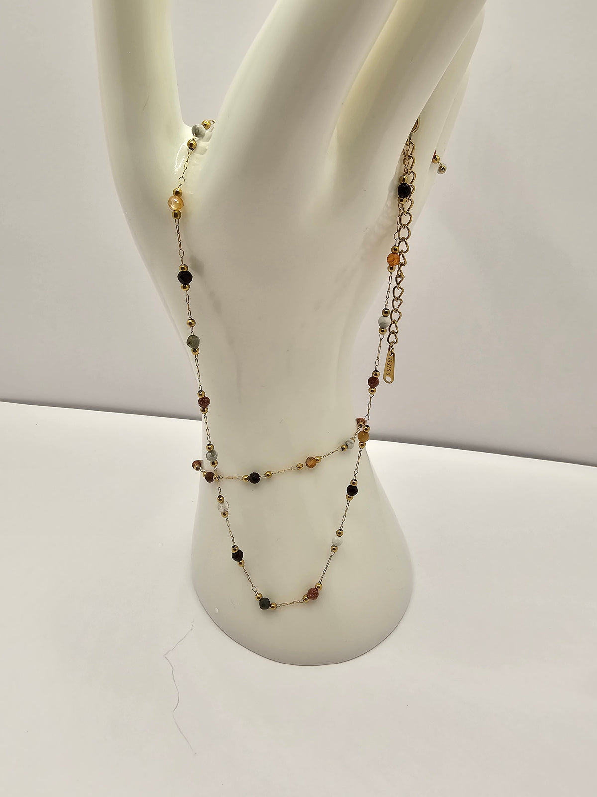 Golden Mosaic Natural Stone Necklace and Bracelet