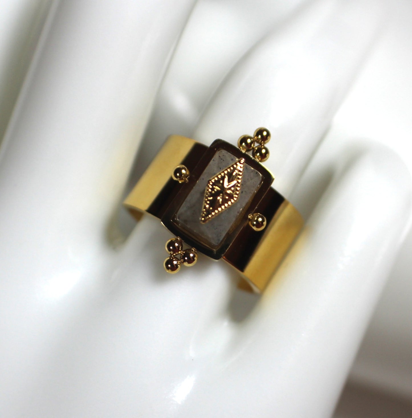 Labradorite Statement Ring – 18K Gold Plated