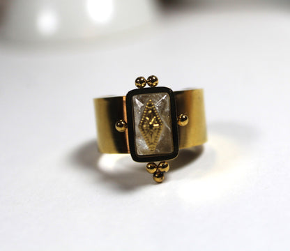 Labradorite Statement Ring – 18K Gold Plated