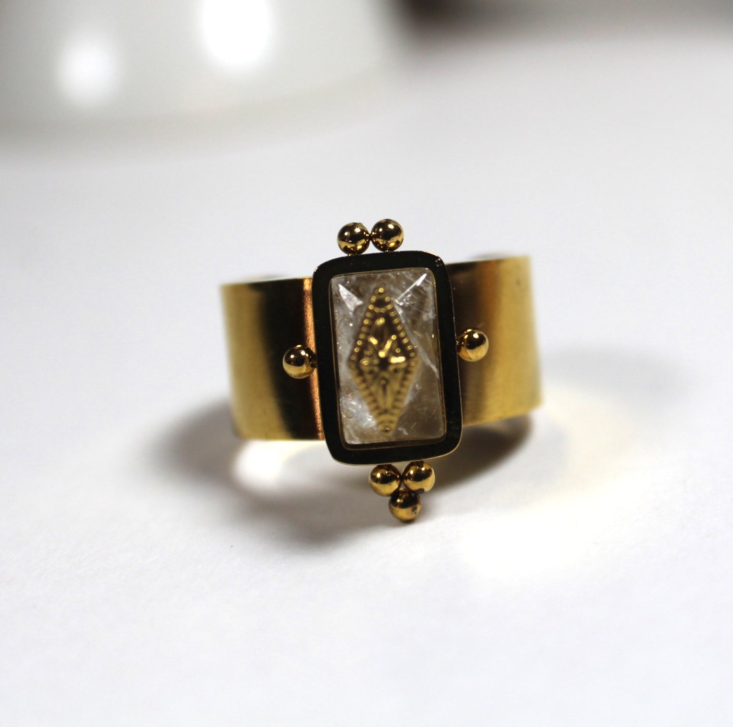 Labradorite Statement Ring – 18K Gold Plated