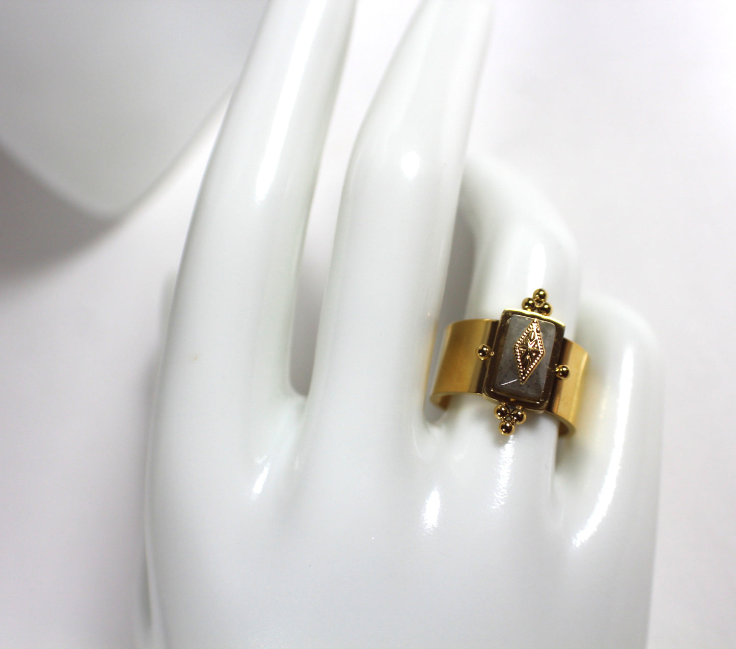 Labradorite Statement Ring – 18K Gold Plated