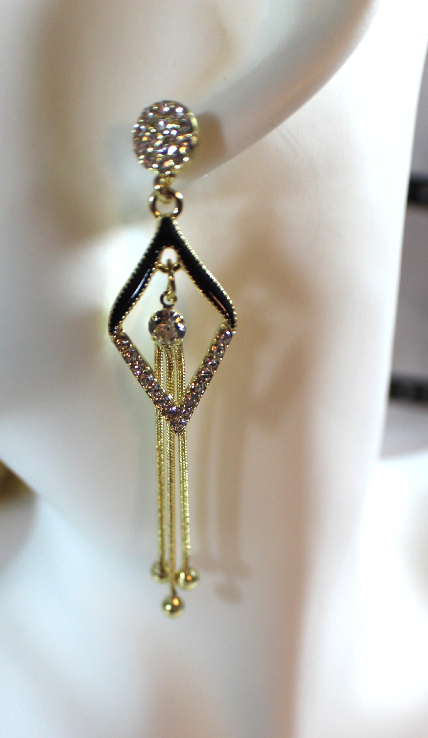 Geometric Tassel Drop Earrings with Zirconia