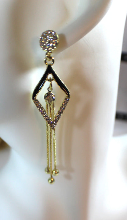 Geometric Tassel Drop Earrings with Zirconia