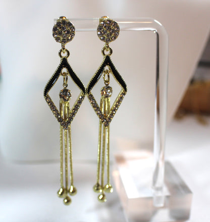 Geometric Tassel Drop Earrings with Zirconia