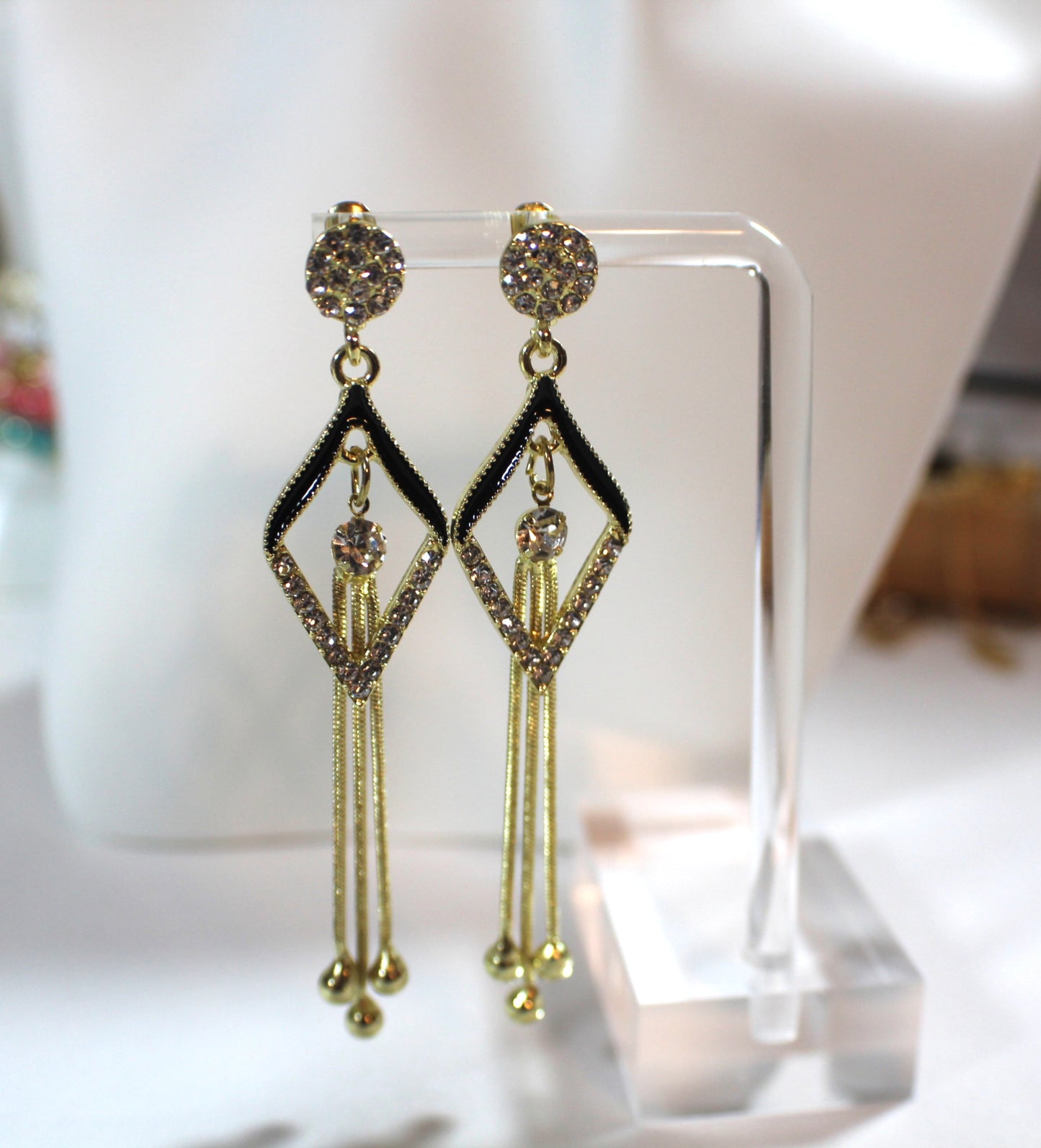 Geometric Tassel Drop Earrings with Zirconia