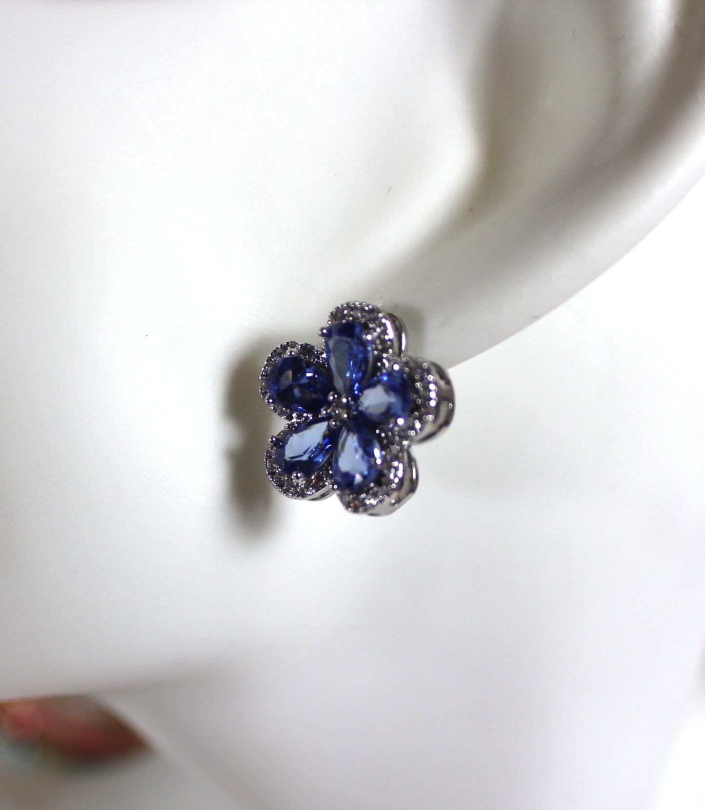 Blue Zirconia Floral Stud Earrings
