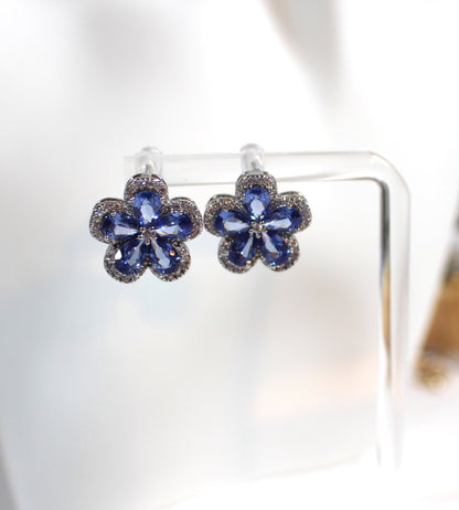 Blue Zirconia Floral Stud Earrings