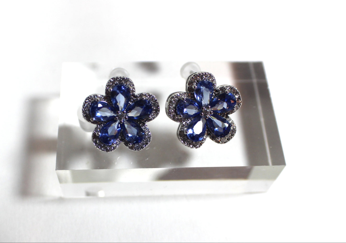 Blue Zirconia Floral Stud Earrings