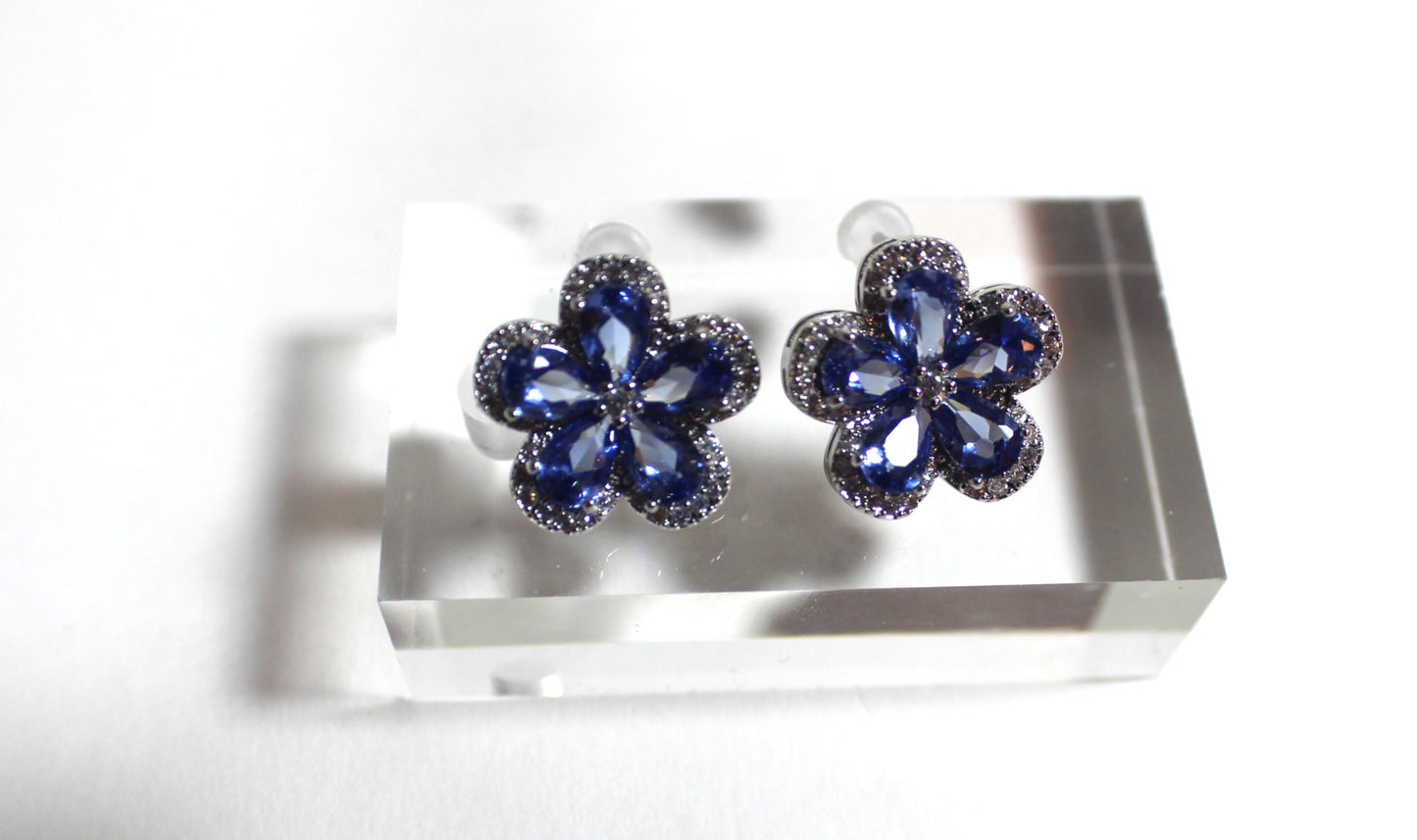 Blue Zirconia Floral Stud Earrings