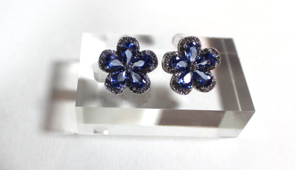 Blue Zirconia Floral Stud Earrings