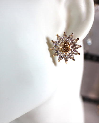 Gold Plated Zircon Sunflower Stud Earrings