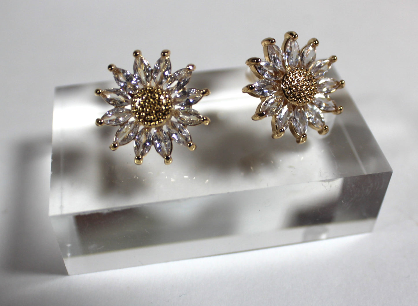 Gold Plated Zircon Sunflower Stud Earrings