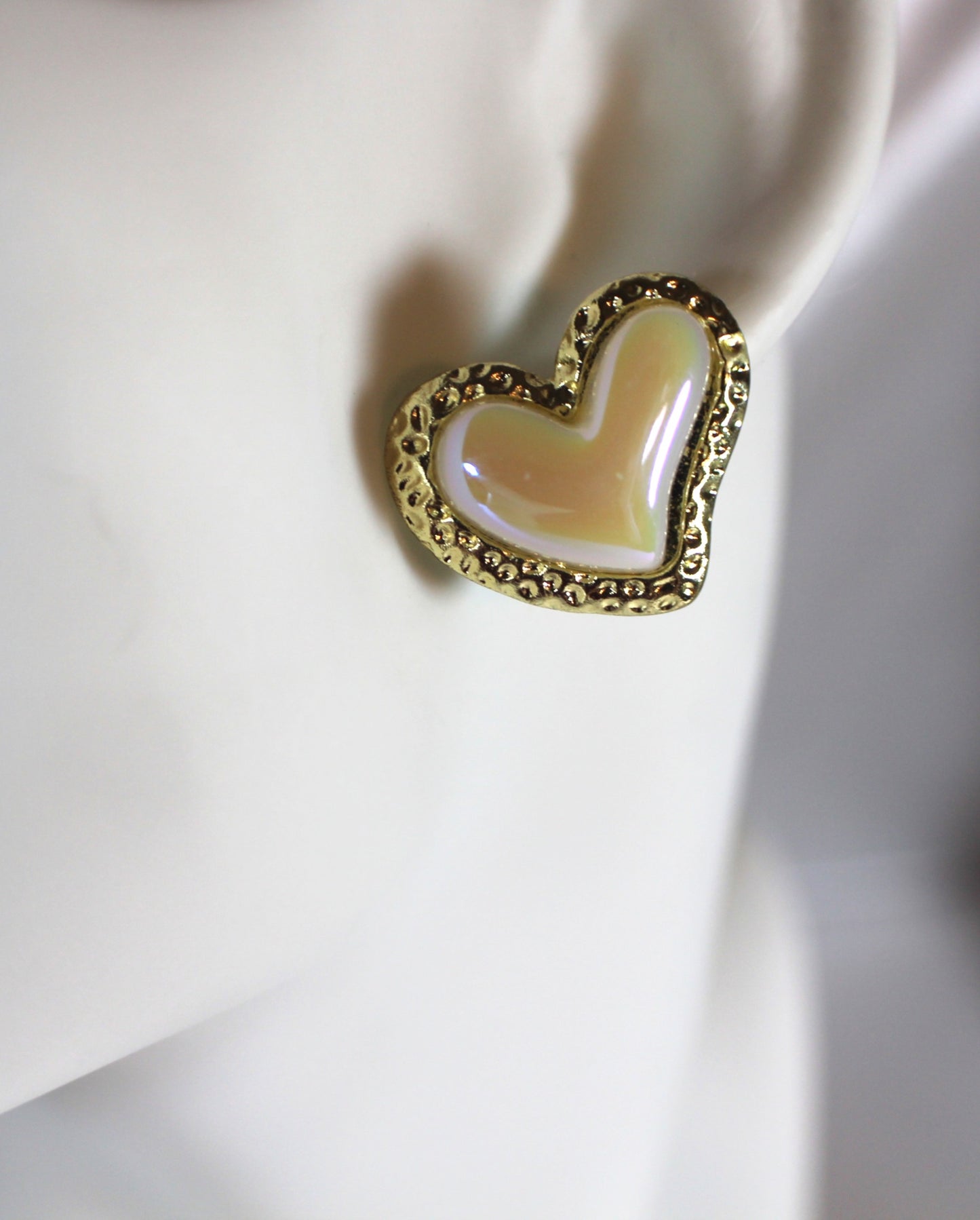 Iridescent Pearl Heart Stud Earrings