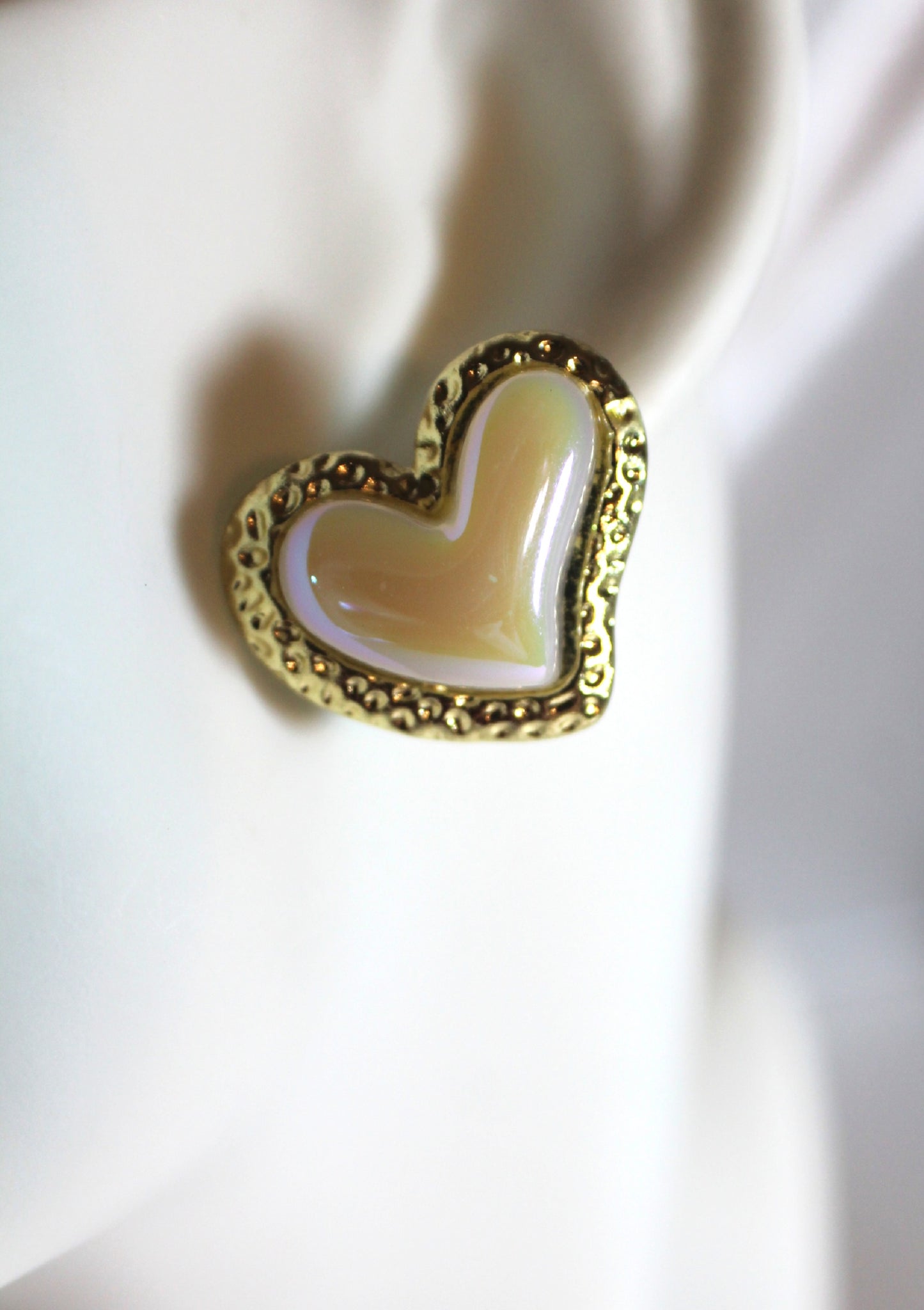 Iridescent Pearl Heart Stud Earrings