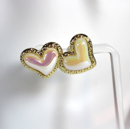 Iridescent Pearl Heart Stud Earrings