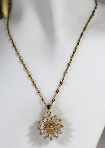 Gold Plated Zircon Sunflower Nicklace