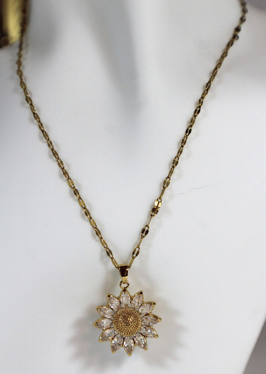 Gold Plated Zircon Sunflower Nicklace