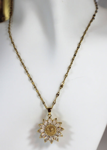 Gold Plated Zircon Sunflower Nicklace