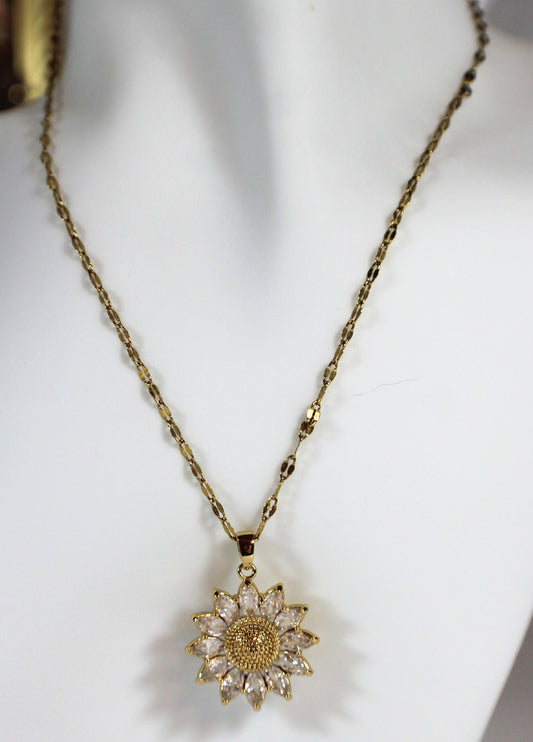 Gold Plated Zircon Sunflower Nicklace