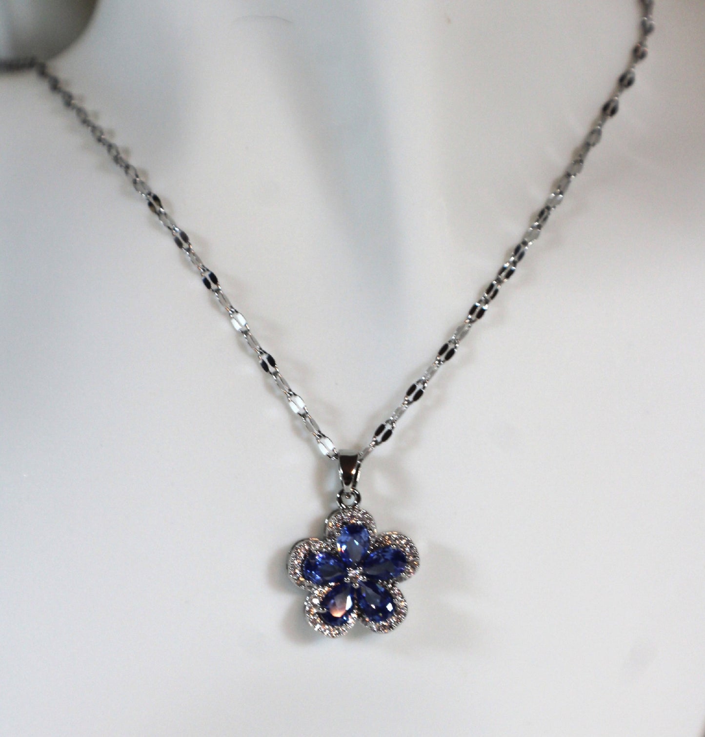 Blue Zirconia  Floral Necklace