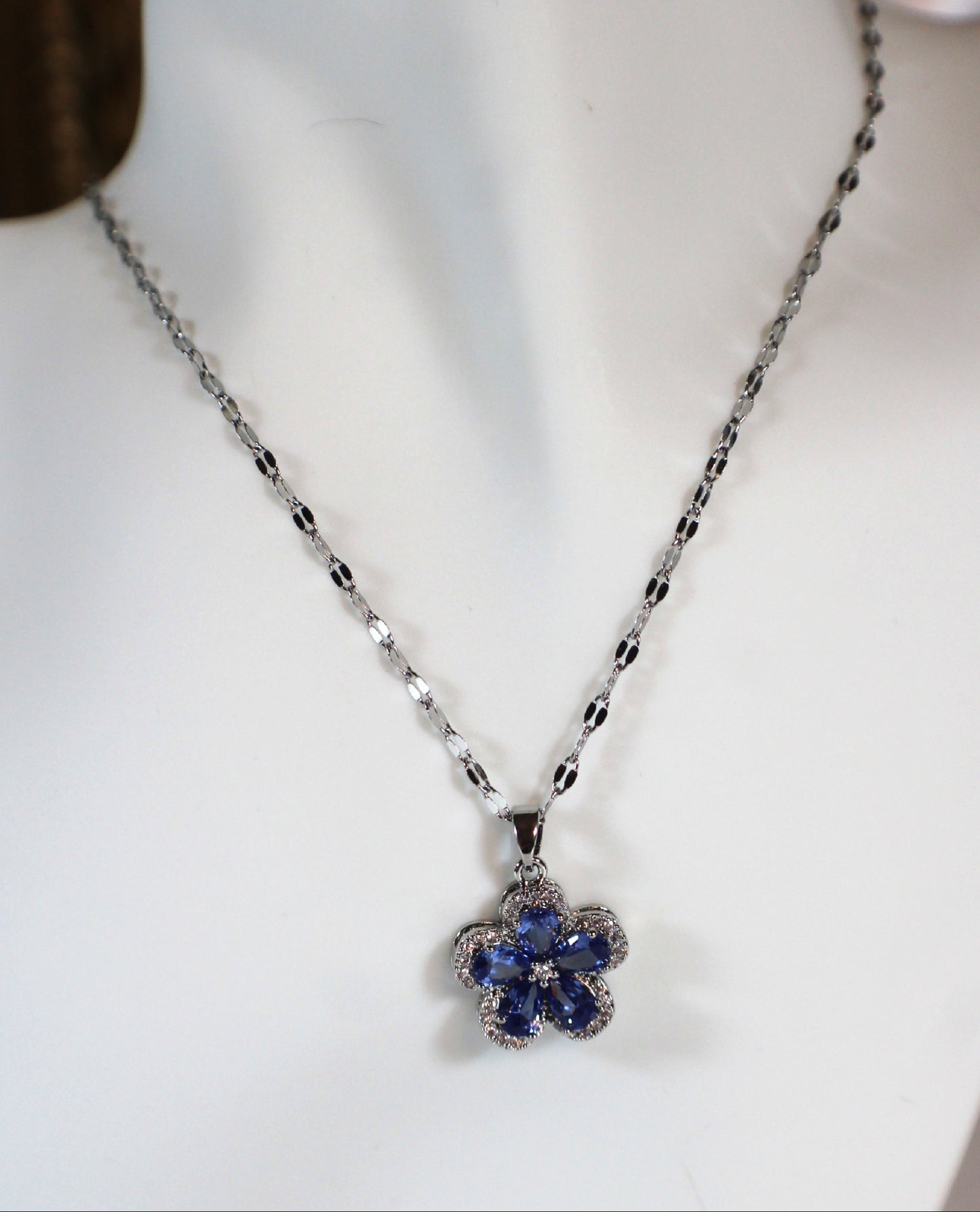 Blue Zirconia  Floral Necklace