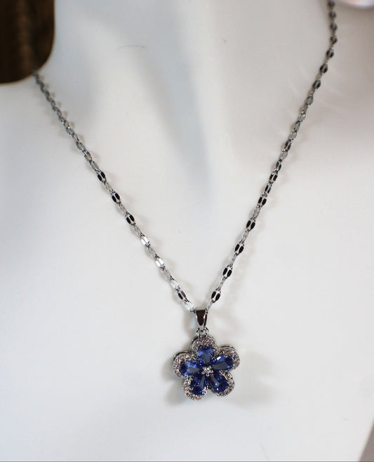 Blue Zirconia  Floral Necklace