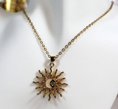 : Celestial Sun & Moon Pendant Necklace