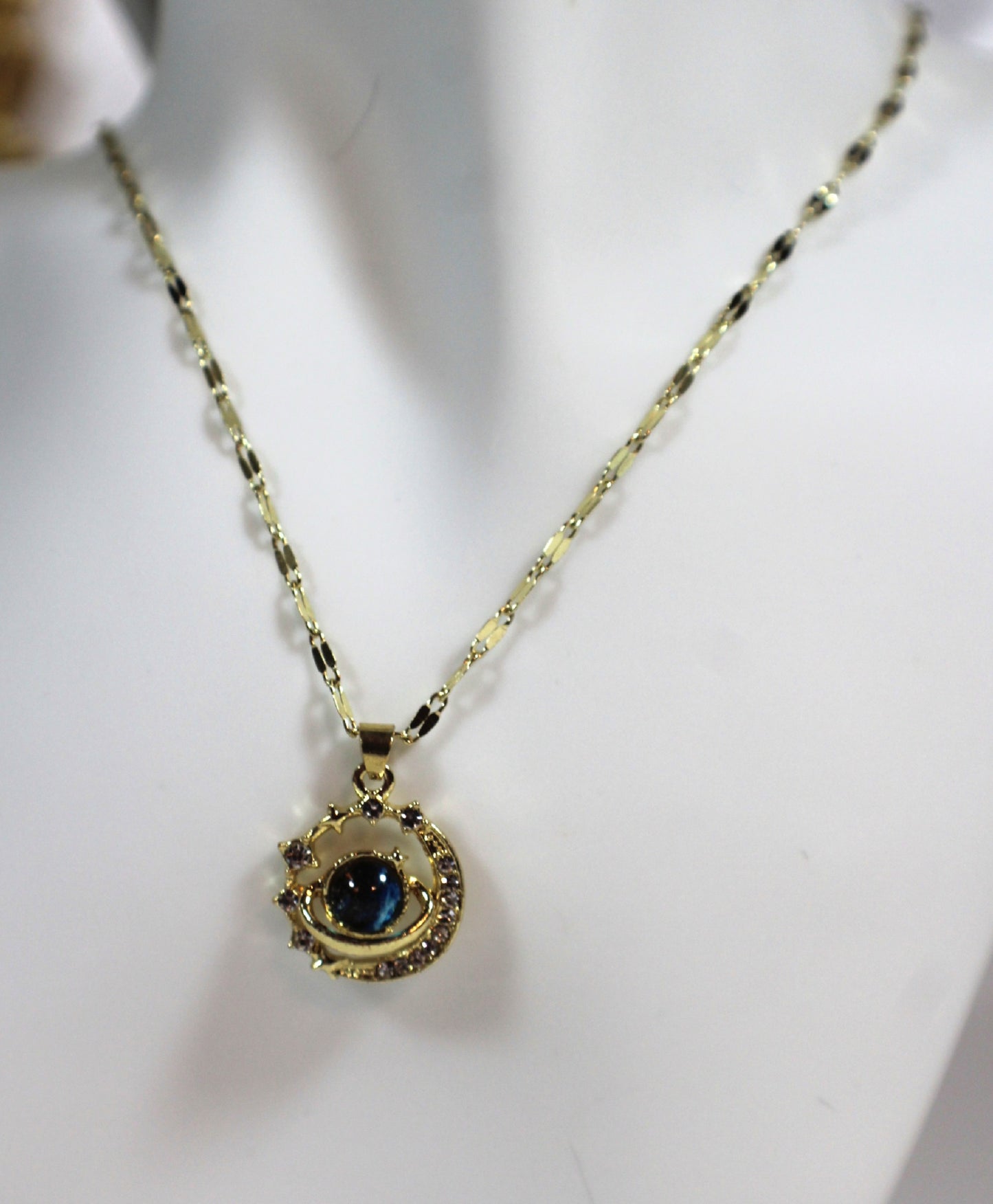 Midnight Halo Blue Zircon Necklace