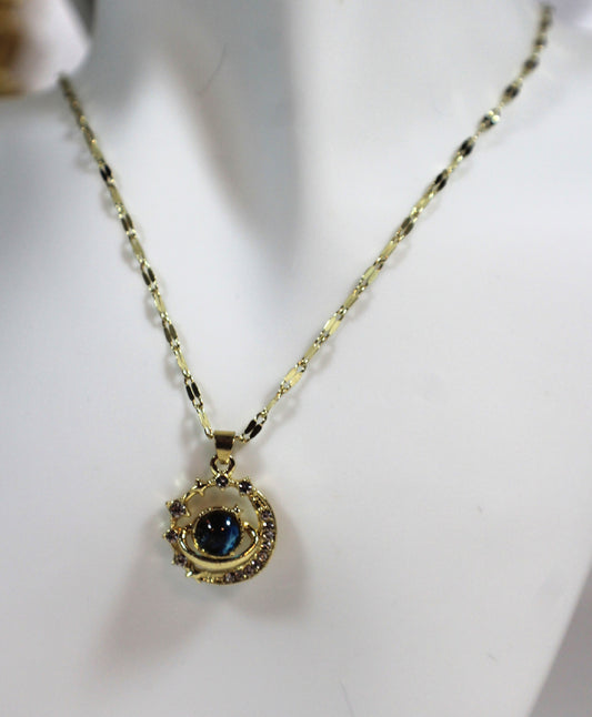 Midnight Halo Blue Zircon Necklace