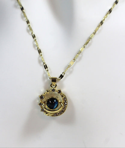 Midnight Halo Blue Zircon Necklace